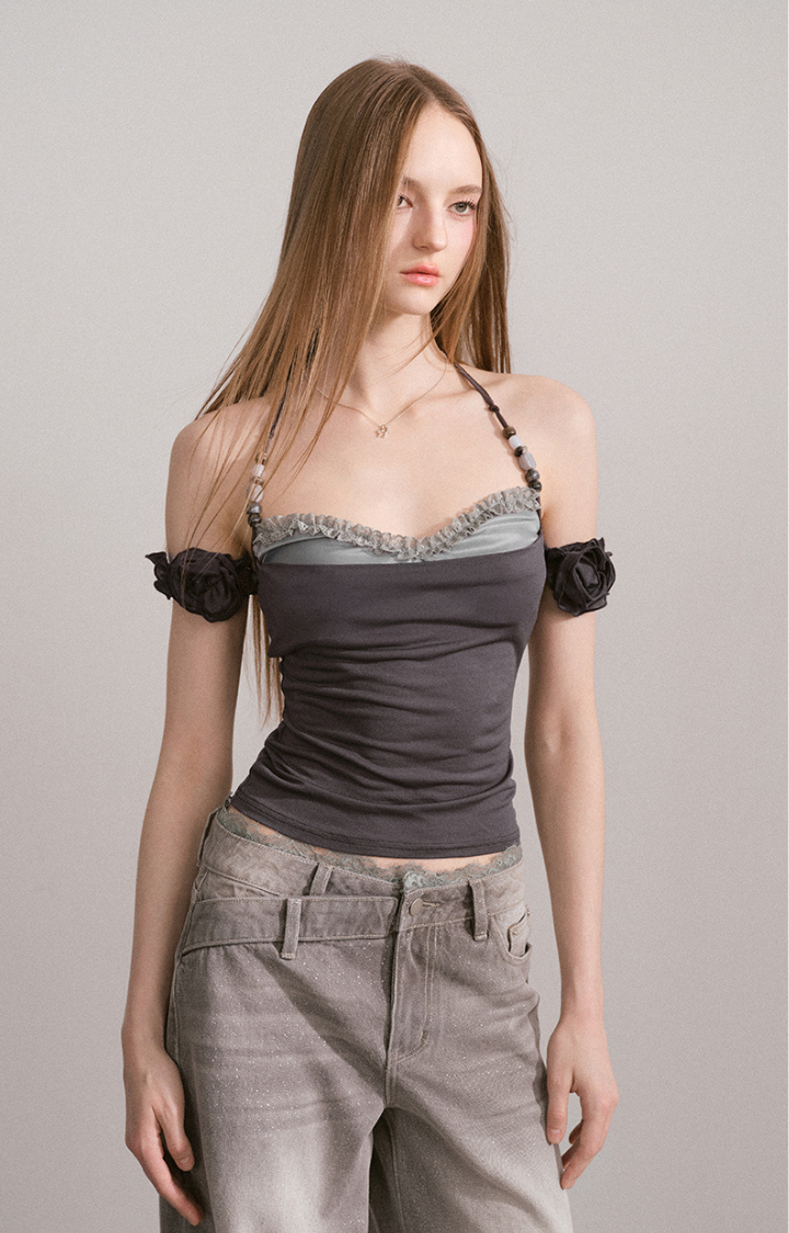 FROST LACE MIRAGE HALTER TOP IN SHADOW ORCHID SMOKE
