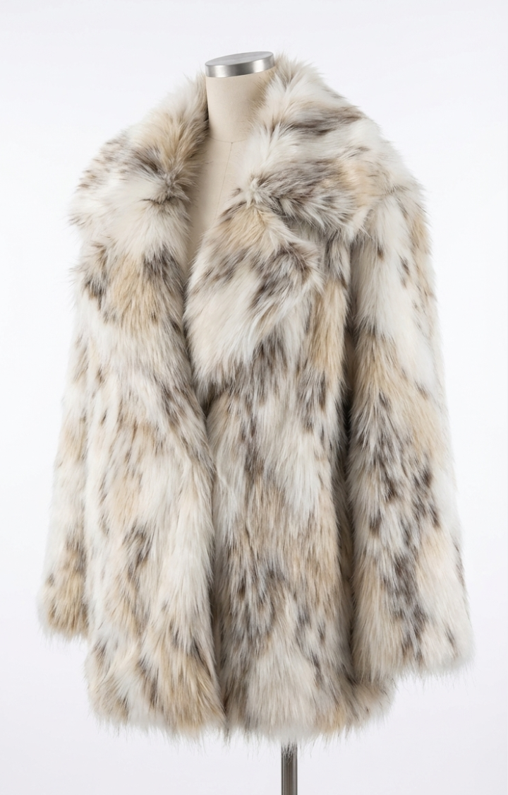 VELVET ECHO FAUX FOX FUR COAT IN IVORY CREAM